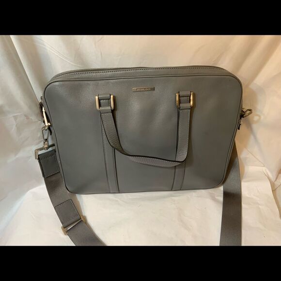 MICHAEL KORS Men’s Leather Briefcase Grey Laptop Bag *EXCELLENT* - Picture 1 of 12